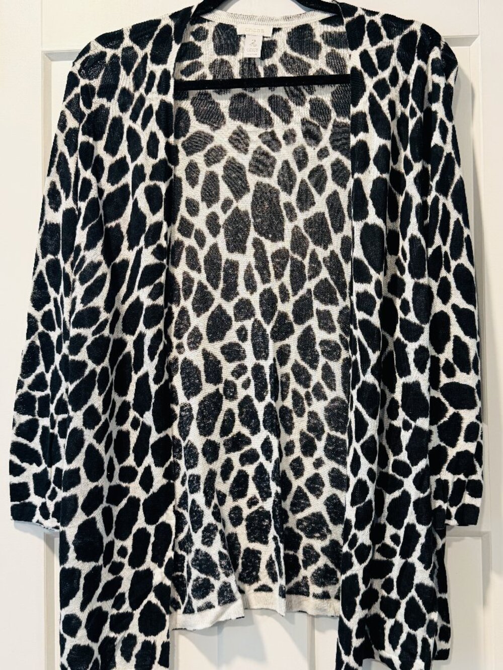 Chico's Black & White Animal Print Open-Front Lightweight Cardigan Sweater